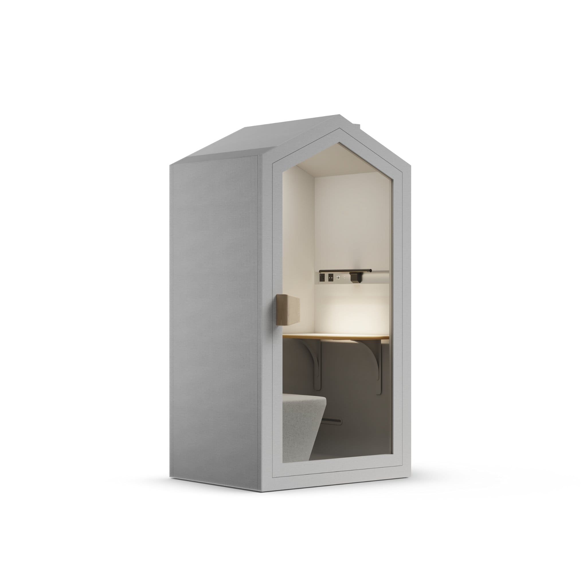 Side view white cloud color frame home office pod phone booth on a white background