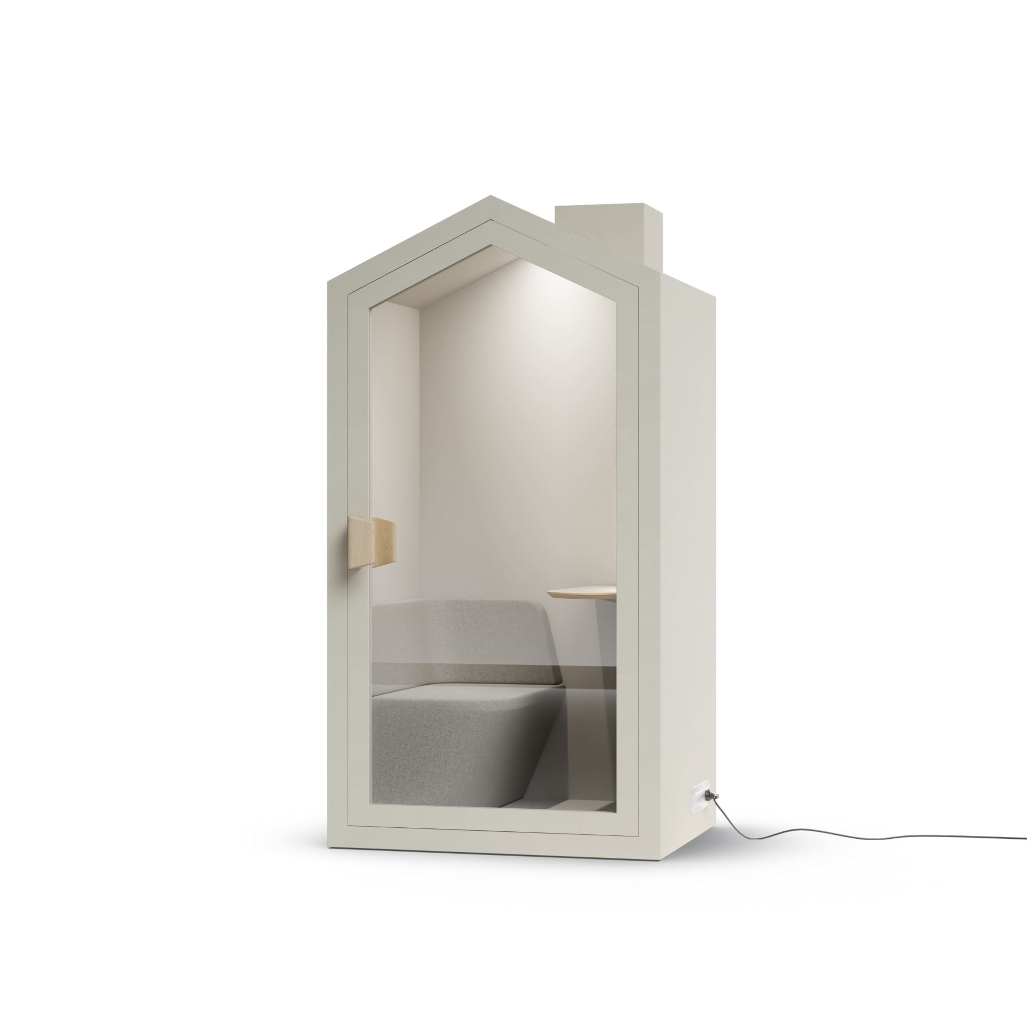 Angle view hazel color frame home office pod phone booth on a white background