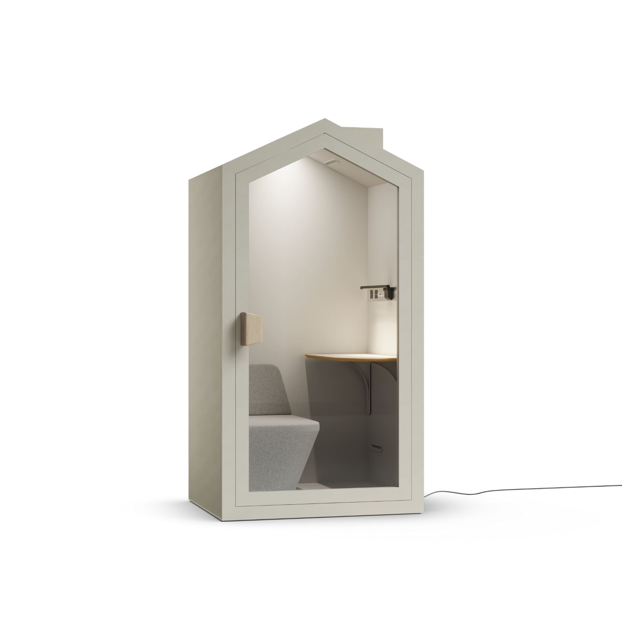 Right view hazel color frame home office pod phone booth on a white background