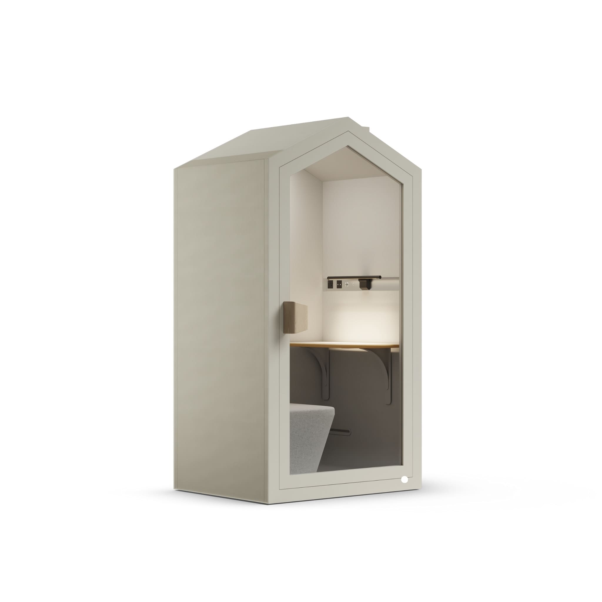 Side view hazel color frame home office pod phone booth on a white background