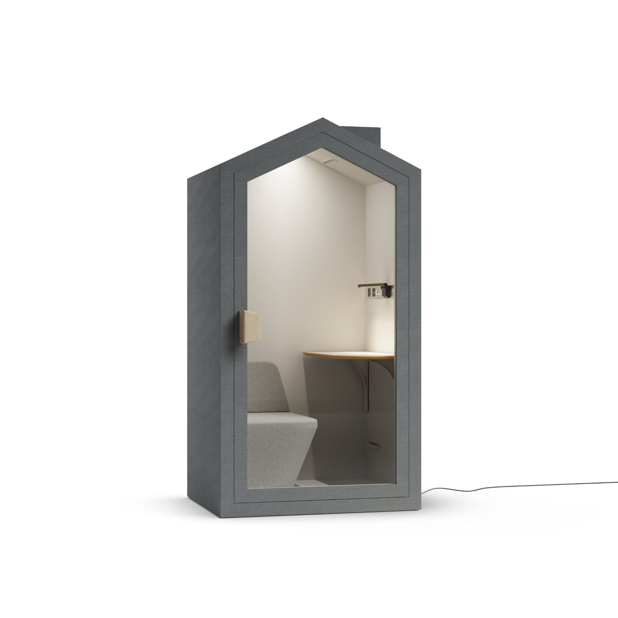Right view dark gray storm color frame home office pod phone booth on a white background