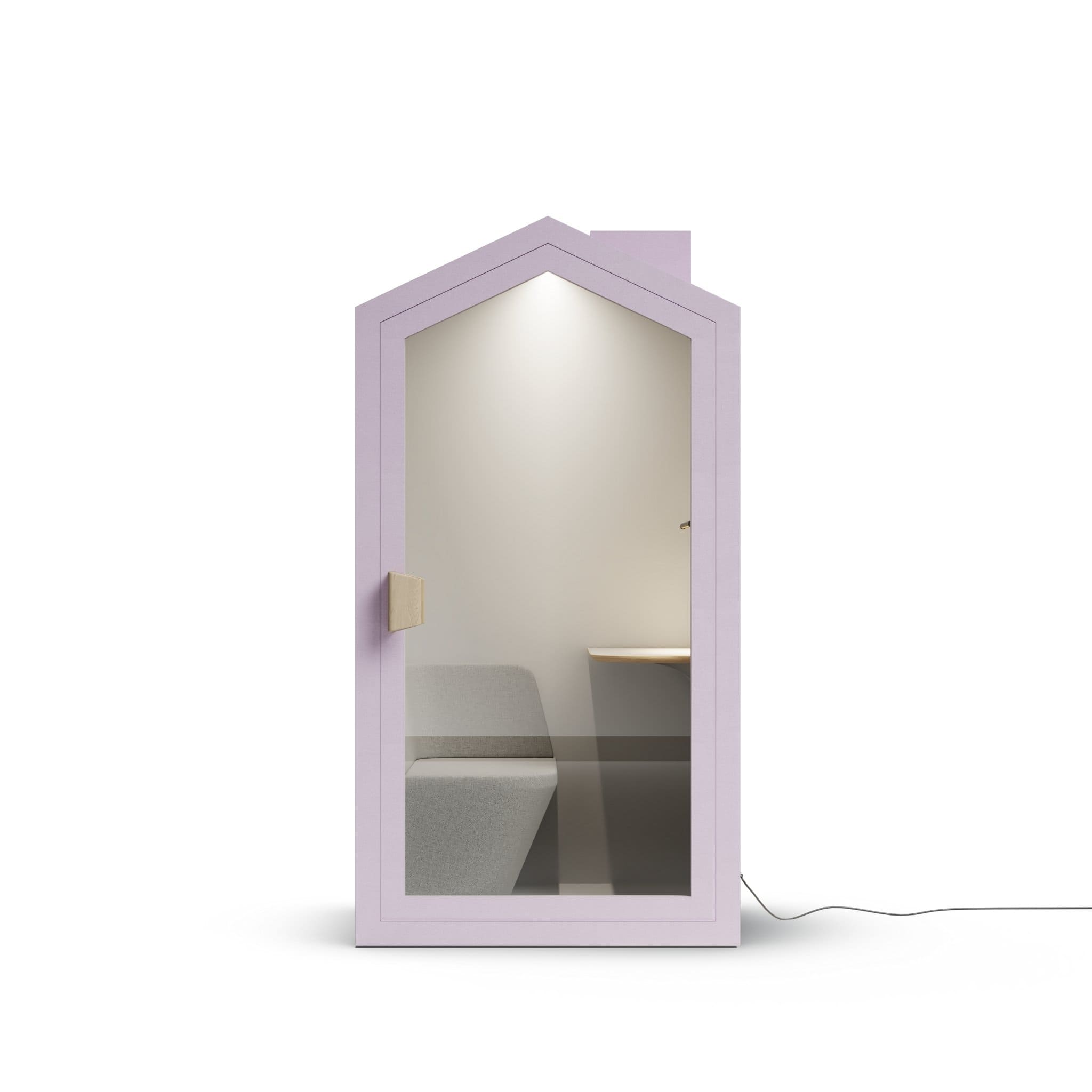 Front view baby pink taffy color frame home office pod phone booth on a white background