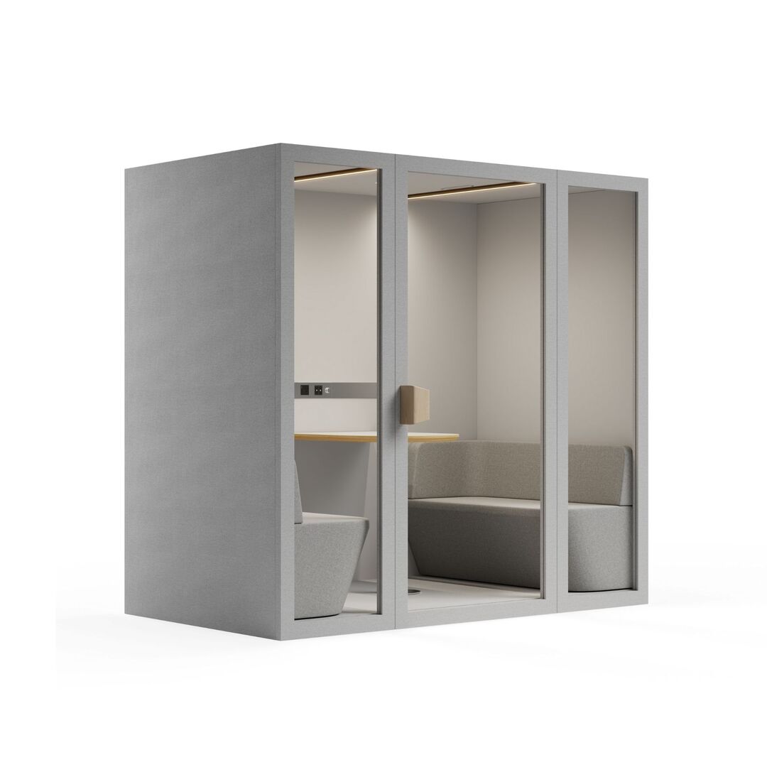 Side view white cloud color frame meeting room pod or phone booth on a white background