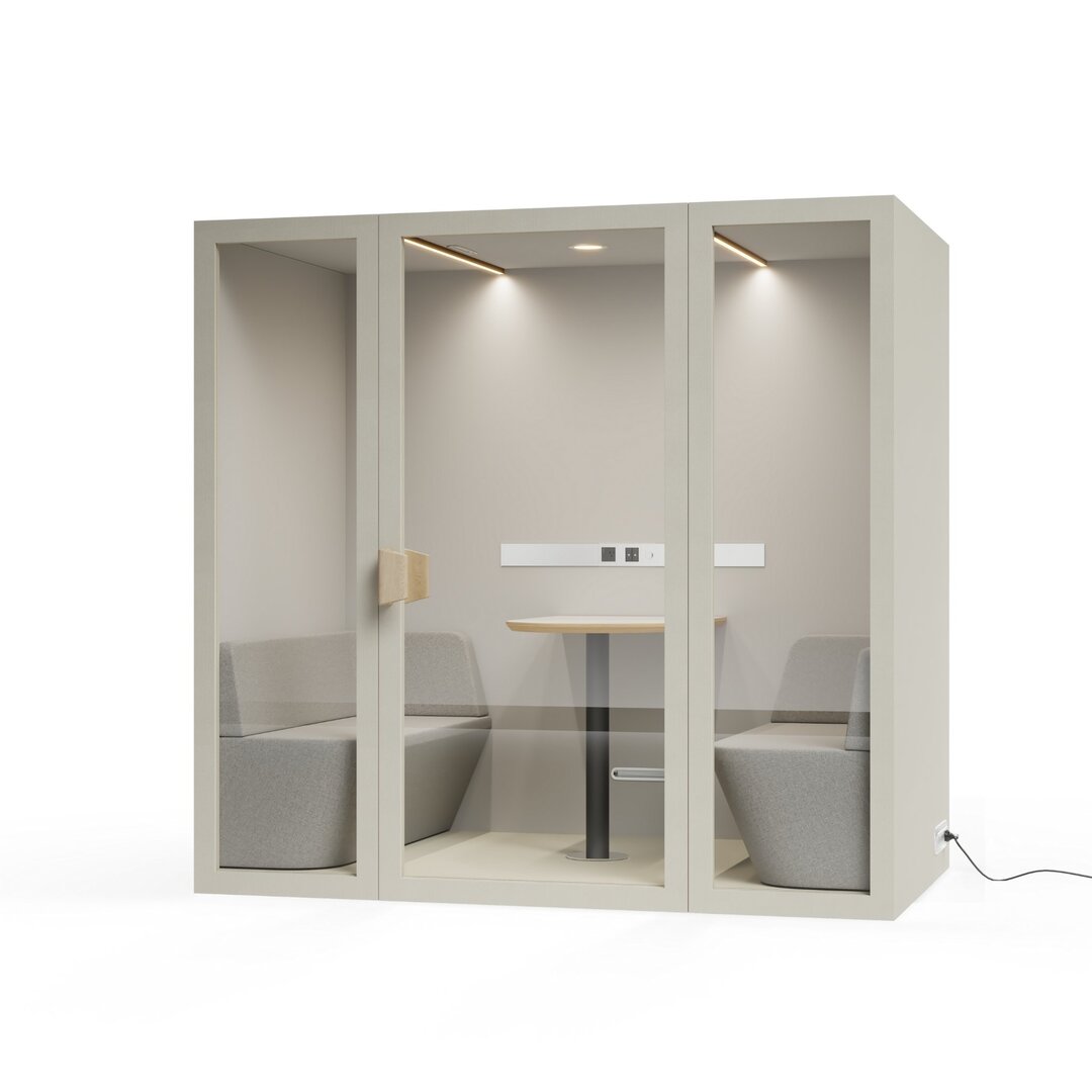 Angle view white hazel color frame meeting room pod or phone booth on a white background