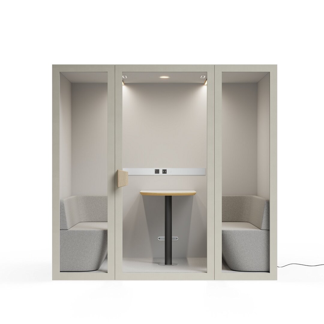 Front view white hazel color frame meeting room pod or phone booth on a white background
