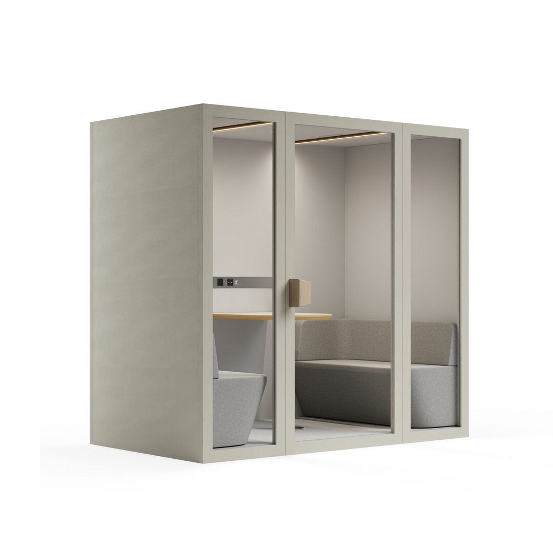Side view white hazel color frame meeting room pod or phone booth on a white background