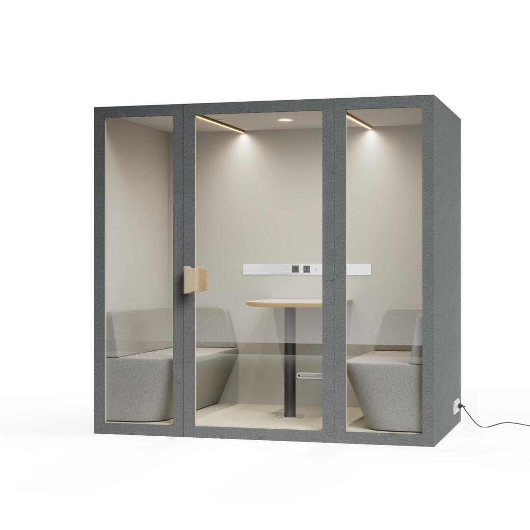 Angle view dark gray storm color frame meeting room office pod phone booth on a white background