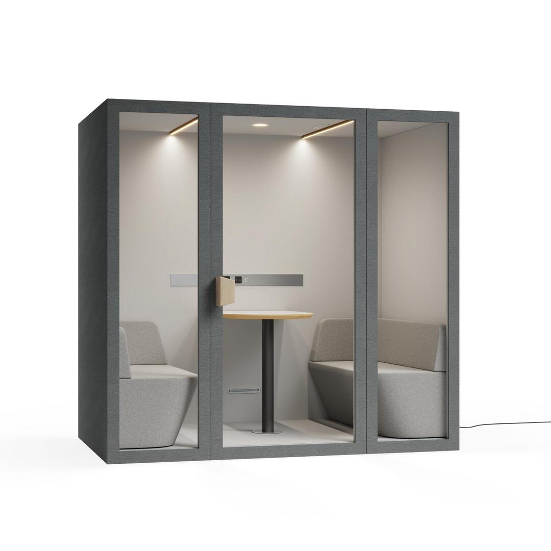 Right view dark gray storm color frame meeting room office pod phone booth on a white background